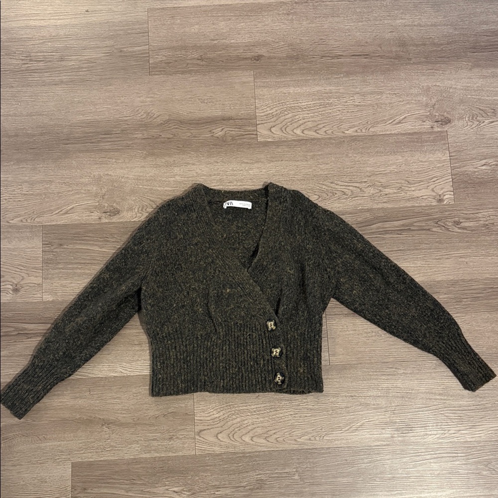 Zara Charcoal Buttoned Cropped Cardigan